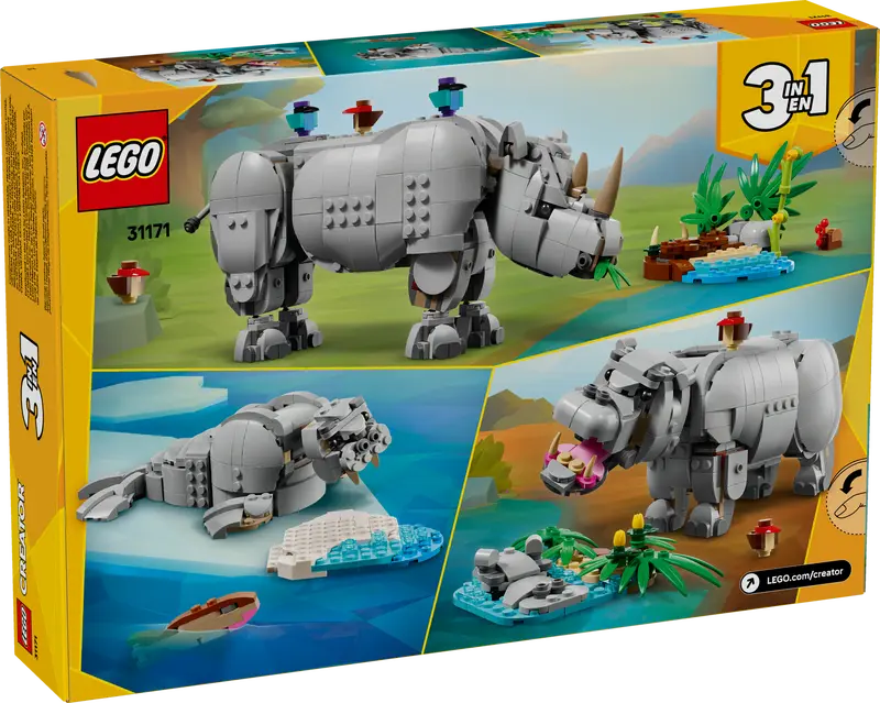 LEGO Creator 3-en-1 Wild Animals Majestueux rhinocéros avec des oiseaux (31171)