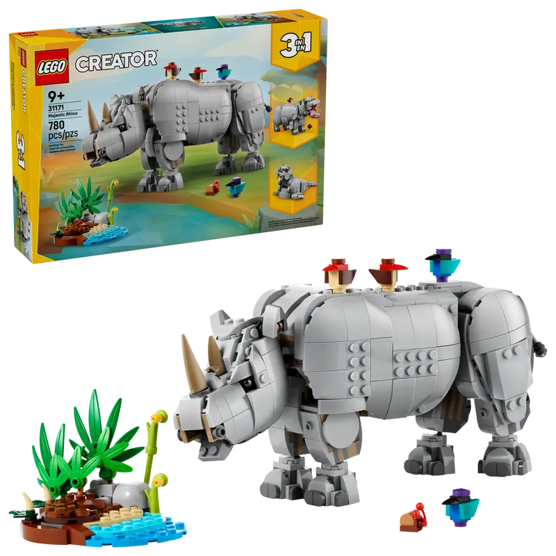 LEGO Creator 3-en-1 Wild Animals Majestueux rhinocéros avec des oiseaux (31171)