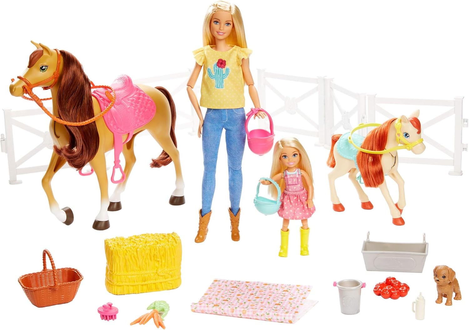 Barbie Hugs 'n Horses Playset with Barbie & Chelsea Dolls | 2 Horses with Bobbling Heads & 15+ Accessories | Ages 3+
