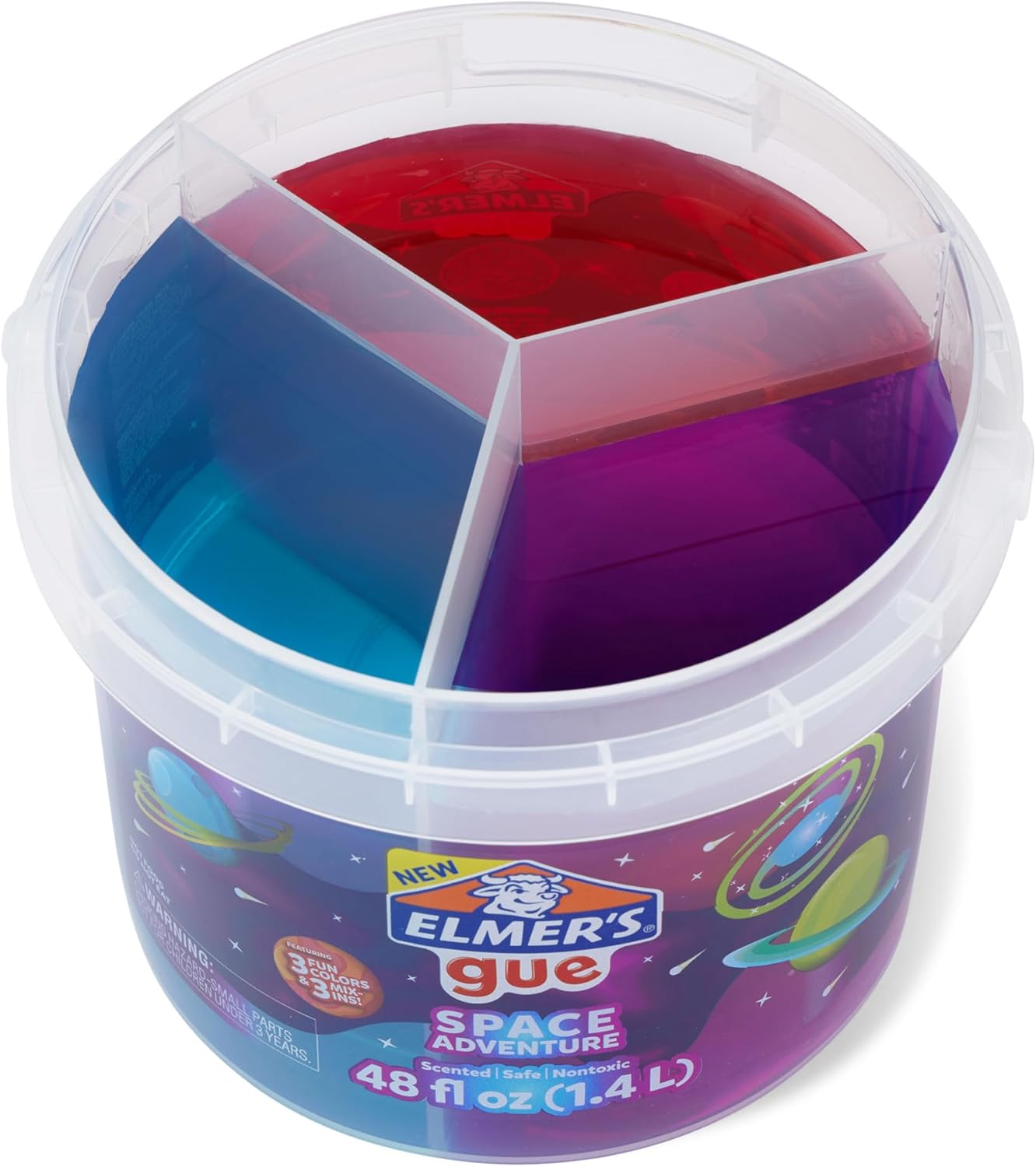 Elmer’s Gue Space Adventure Slime Bucket 1.36 kg Blue Raspberry, Strawberry & Grape Scents Non-Toxic Sensory Play Kit for Kids