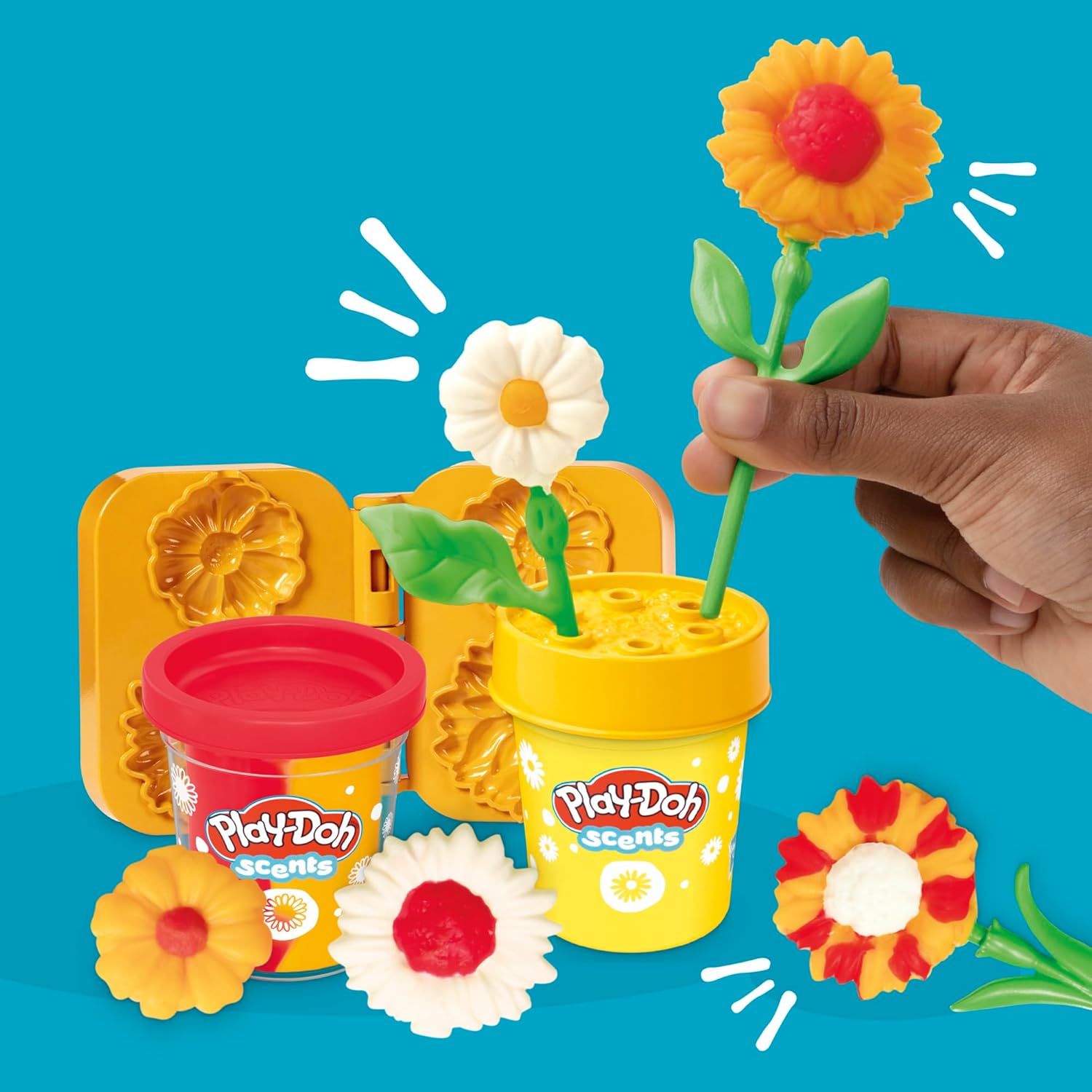 Play-Doh Blumenspielzeug „Sonnenblumen und Gänseblümchen“ | Modelliermasse mit Blumenduft | Kunst- und Bastelset für Kinder ab 3 Jahren