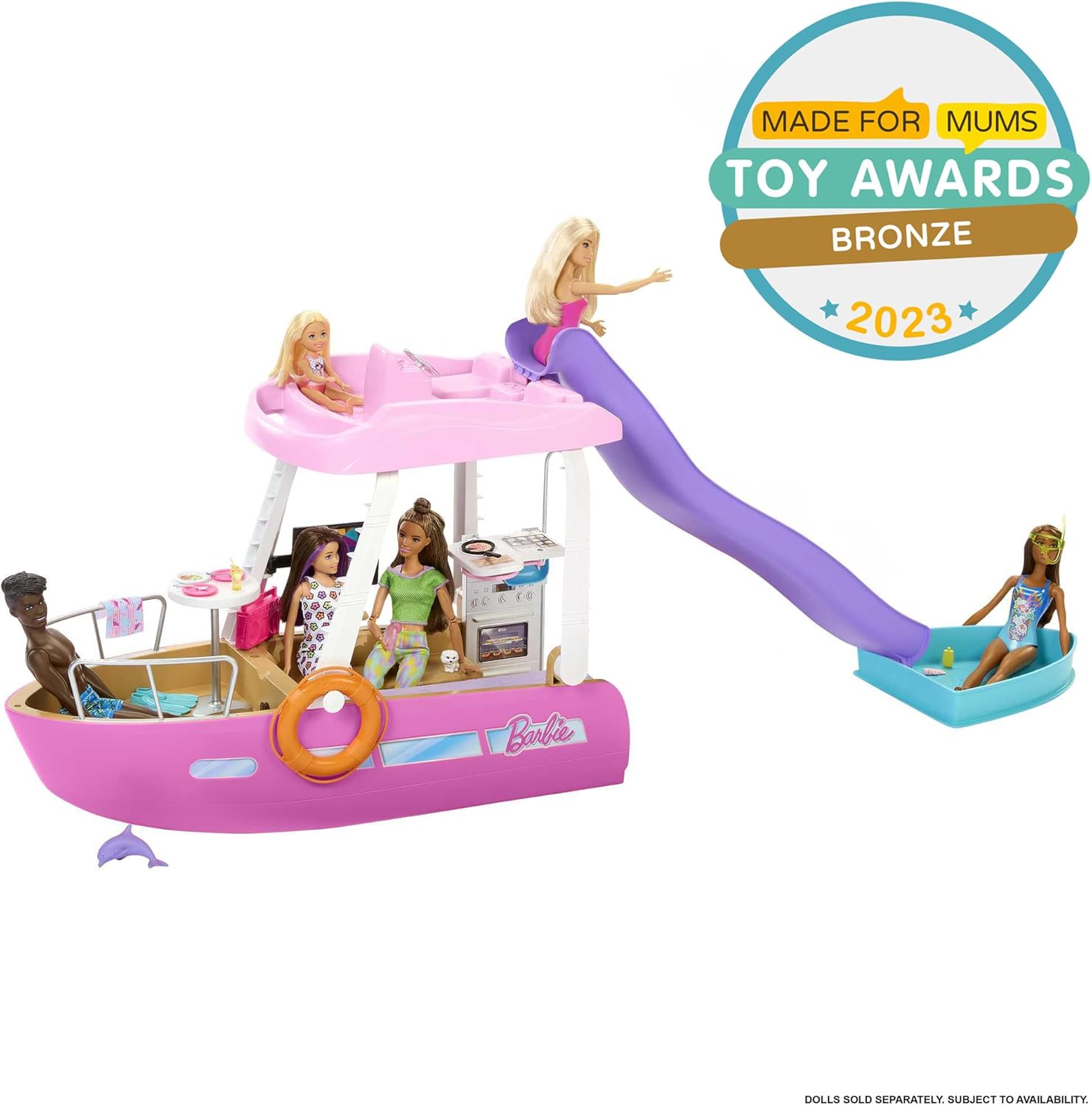 Barbie Dream Boat Playset | 20+ Ocean-Themed Accessories | Pool, Slide & Dolphin | Ages 3+