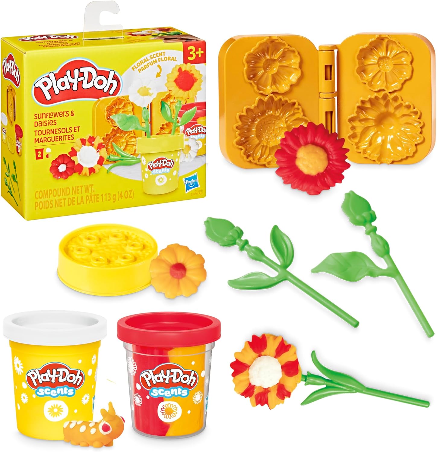 Play-Doh Blumenspielzeug „Sonnenblumen und Gänseblümchen“ | Modelliermasse mit Blumenduft | Kunst- und Bastelset für Kinder ab 3 Jahren