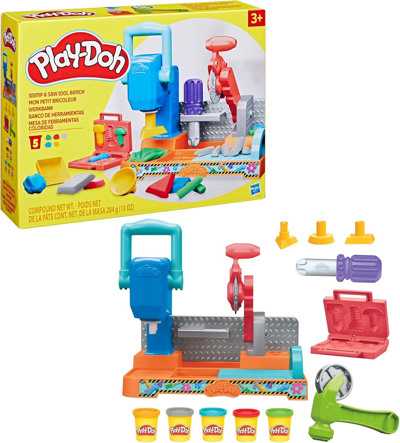Set da gioco Play-Doh per banco attrezzi con timbri e seghe | Laboratorio di costruzione per bambini dai 3 anni in su