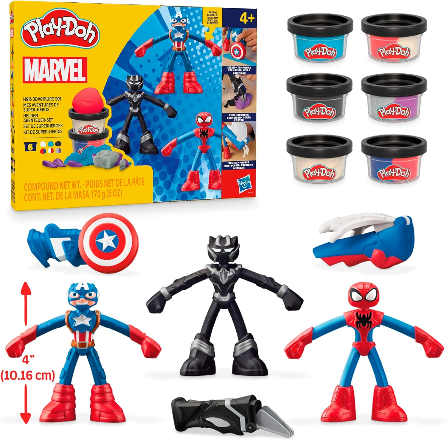 Play-Doh Marvel Hero Adventure-Spielset | Captain America-, Black Panther- und Spider-Man-Figuren | Kinder ab 4 Jahren