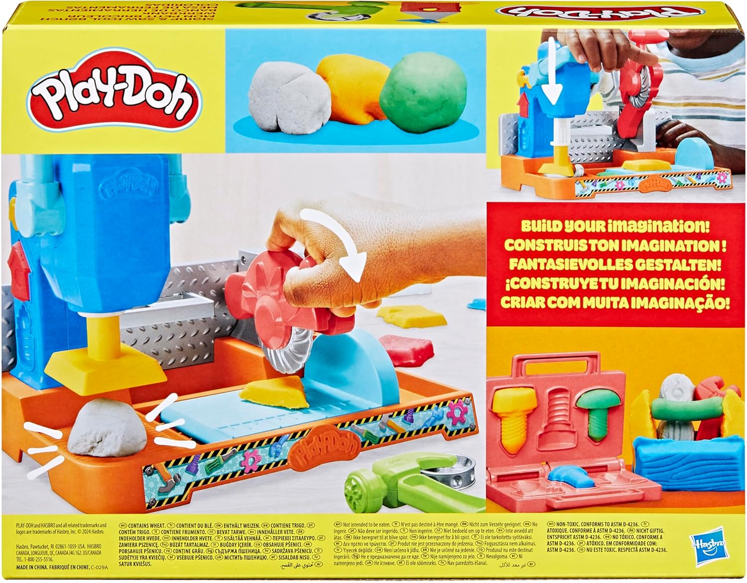 Set da gioco Play-Doh per banco attrezzi con timbri e seghe | Laboratorio di costruzione per bambini dai 3 anni in su