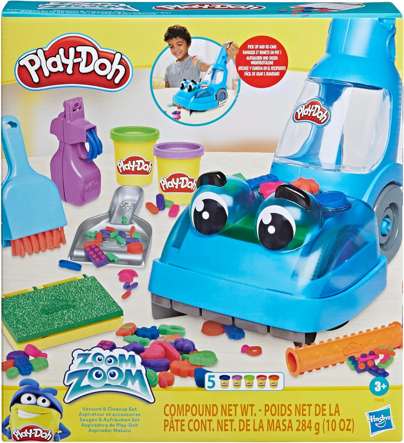 Play-Doh Zoom Zoom Vacuum Cleaner Toy | Kids Cleaning & Arts Set with 6 Accessories and 5 Play-Doh Colors | Ages 3+