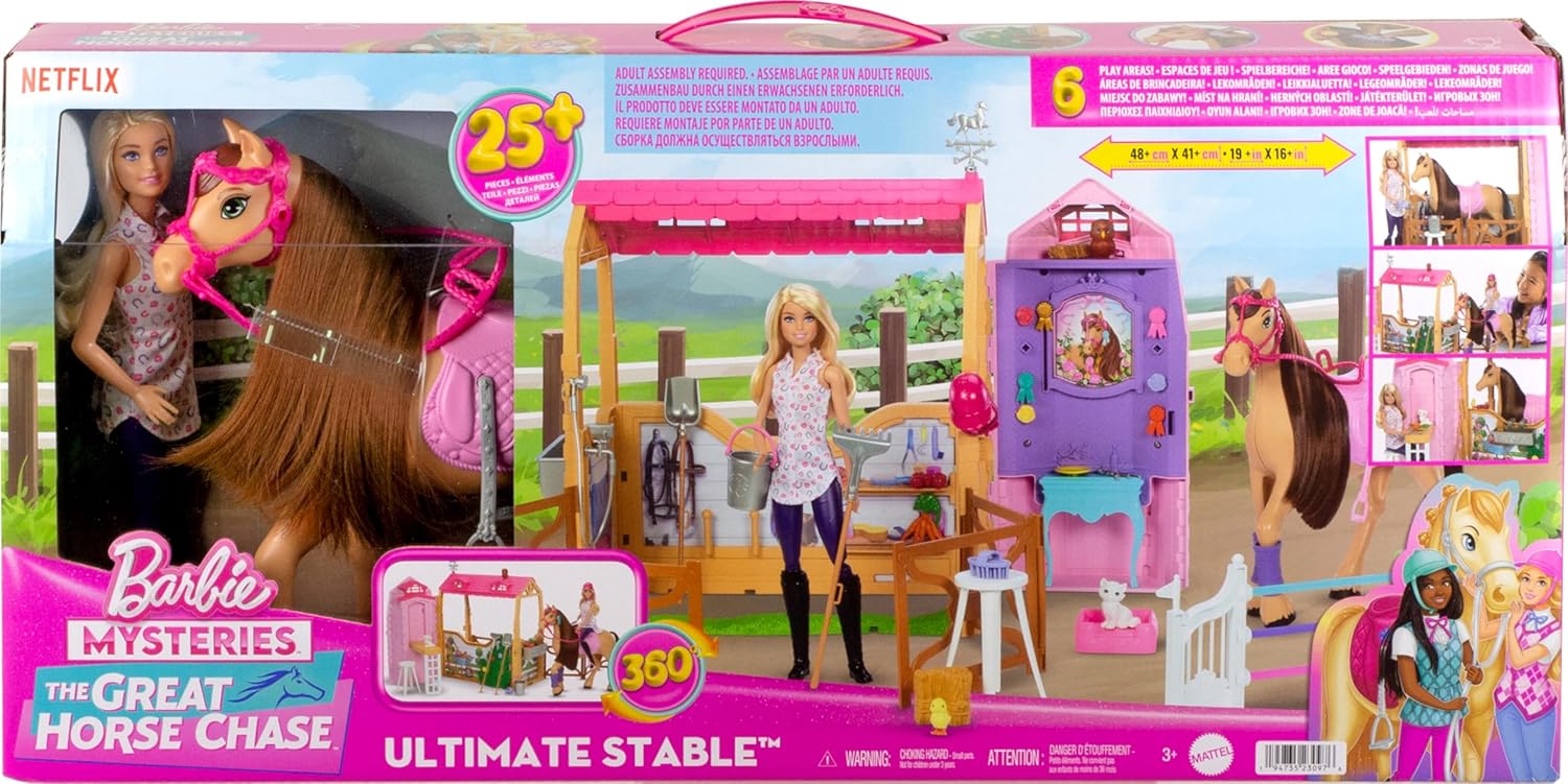 Barbie Stable Playset avec poupée et cheval | Inspiré par Barbie Mysteries : La grande poursuite à cheval | 3 ans et plus