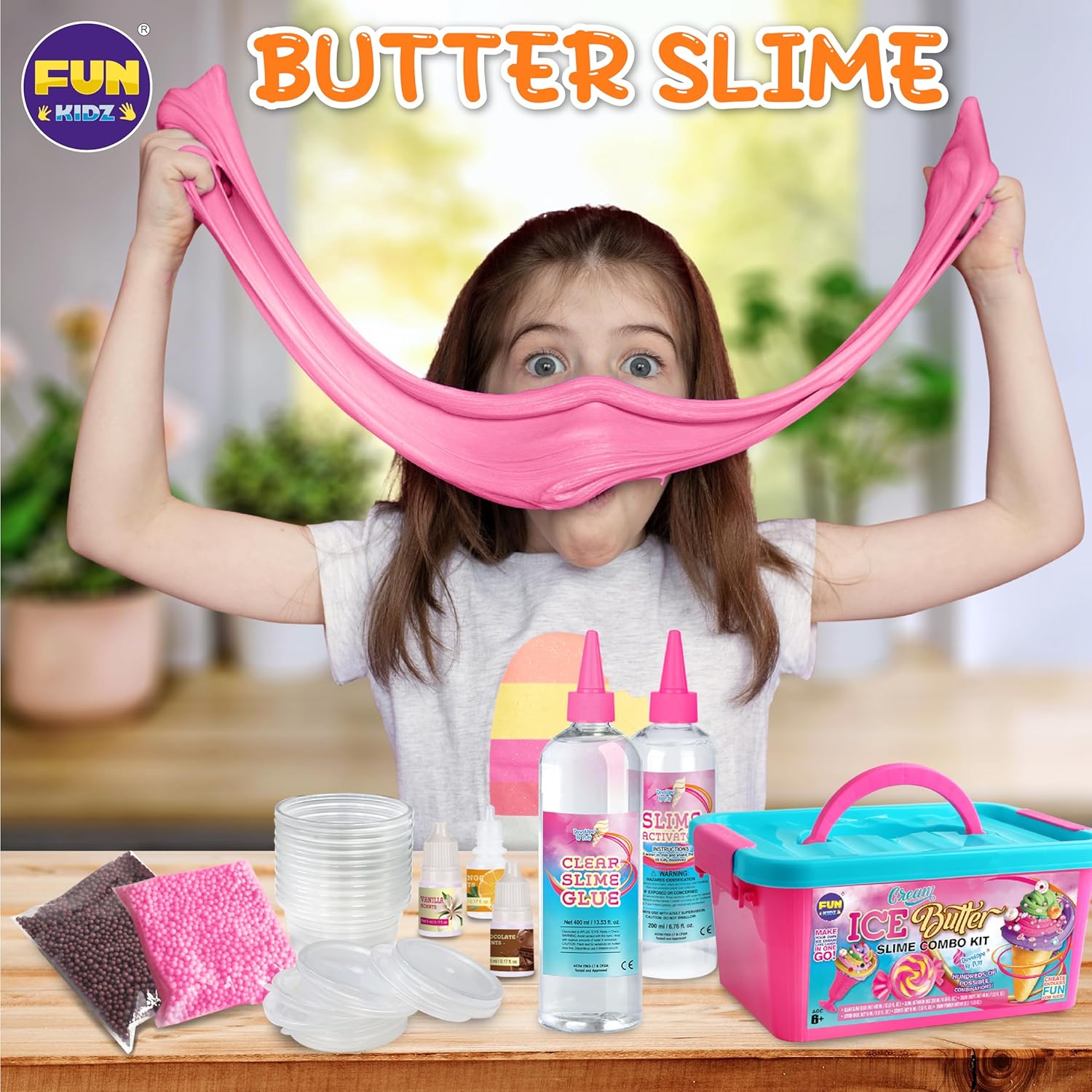 FunKidz Ice Cream Butter Slime Kit | DIY Soft Slime Set for Girls Ages 8–12 | Over 100 Style Combos | Vanilla, Orange & Chocolate Scents | Ideal Gift or Party Activity