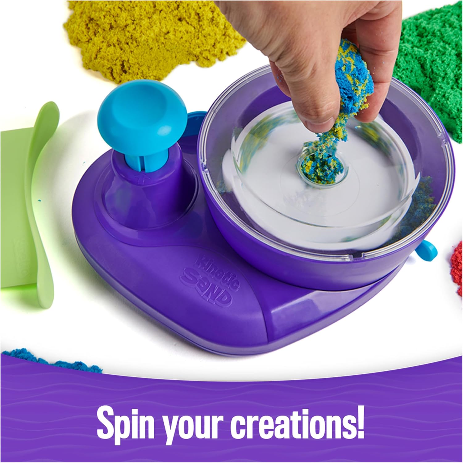 Kinetic Sand, coffret de jeu Swirl N' Surprise avec 907 g de sable de jeu, comprenant rouge, bleu, vert, jaune et 4 outils