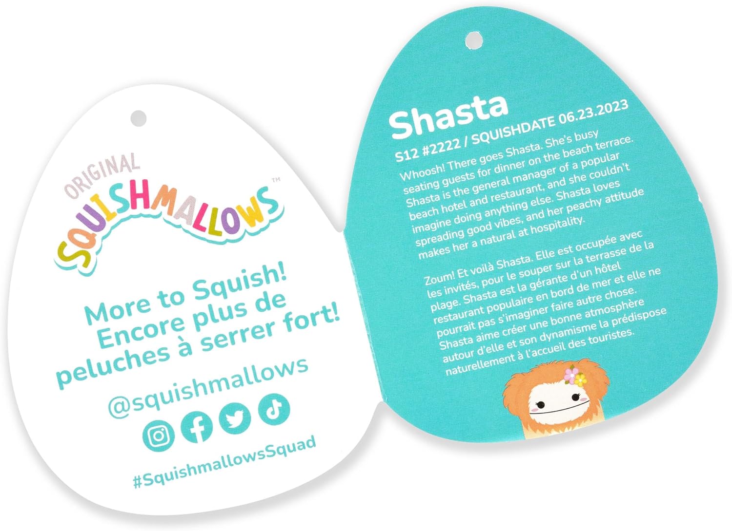 Squishmallows Fuzz-A-Mallows Shasta Peach Bigfoot mit tropischer Blume