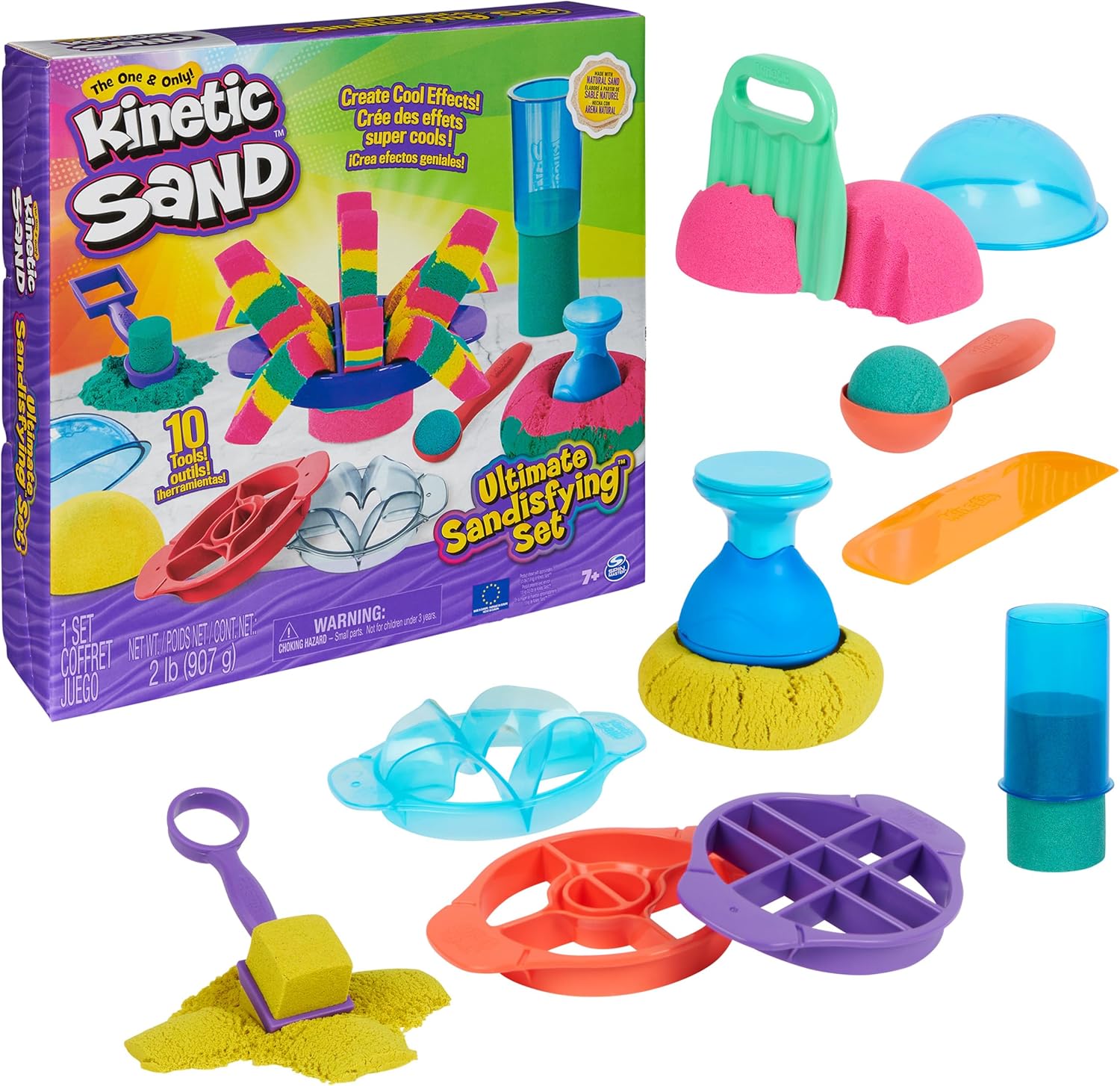 Kinetic Sand, Ultimate Sandisfying Set with 907g Play Sand (Pink, Yellow & Teal), 10 Tools & Molds-21,99