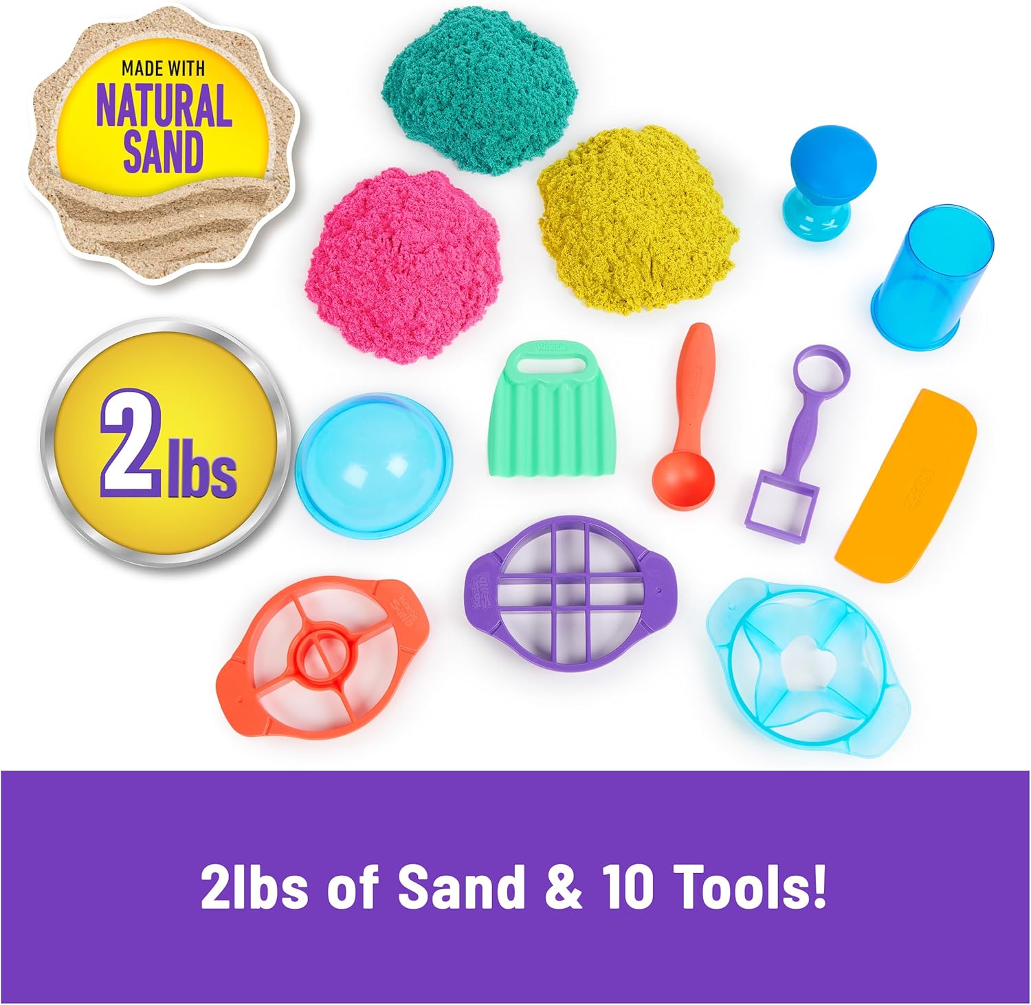 Kinetic Sand, Ultimate Sandisfying Set with 907g Play Sand (Pink, Yellow & Teal), 10 Tools & Molds-21,99