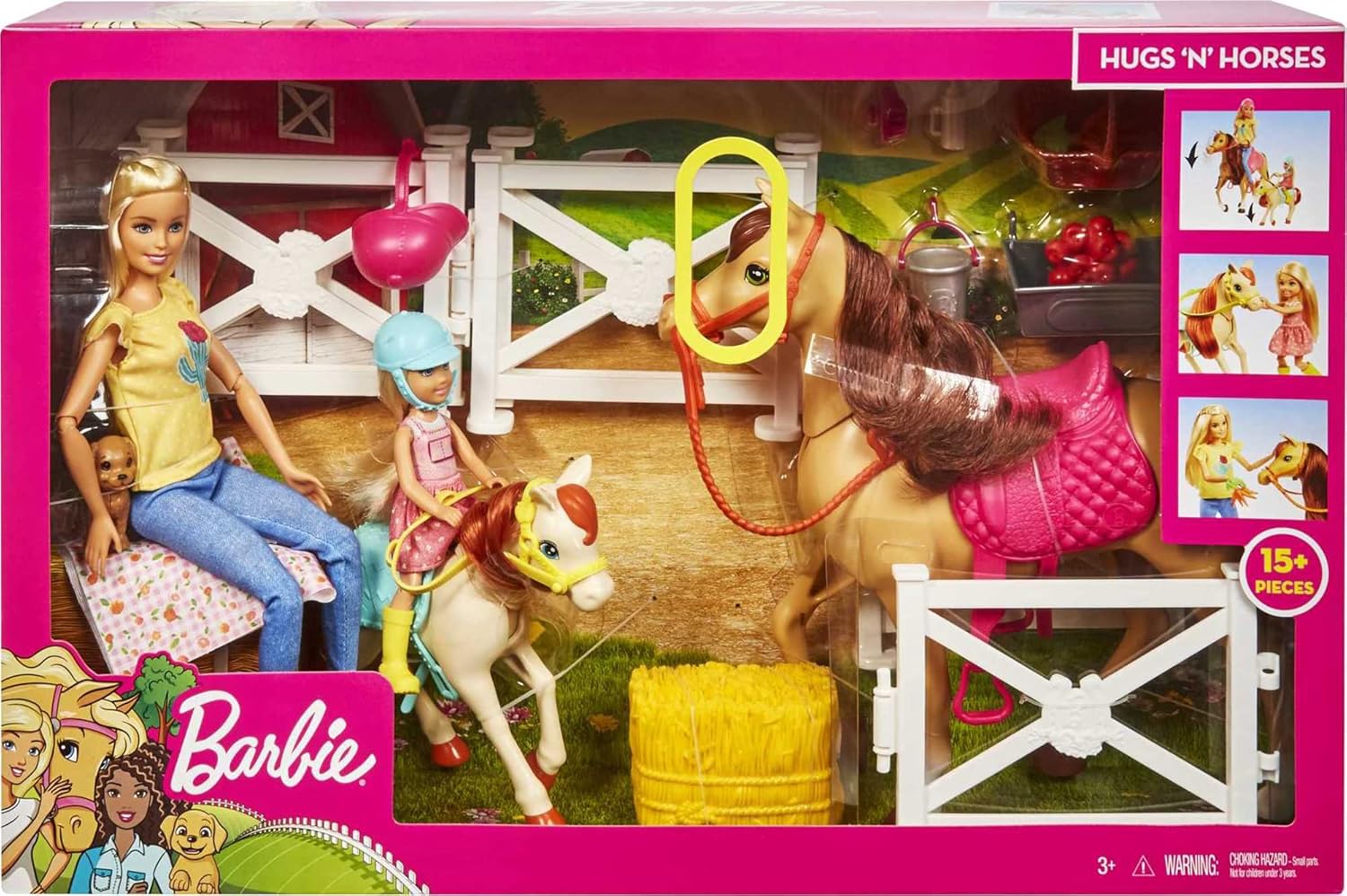 Barbie Hugs 'n Horses Playset with Barbie & Chelsea Dolls | 2 Horses with Bobbling Heads & 15+ Accessories | Ages 3+