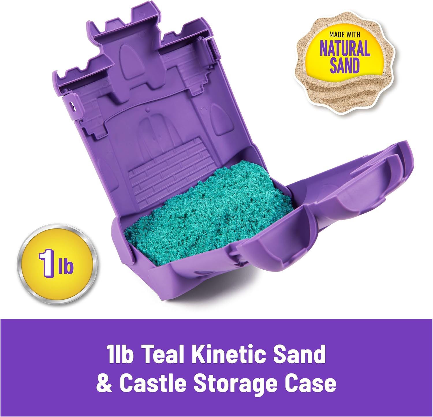 Kinetic Sand, Castle Case 454g with Teal Play Sand, Storage Container
