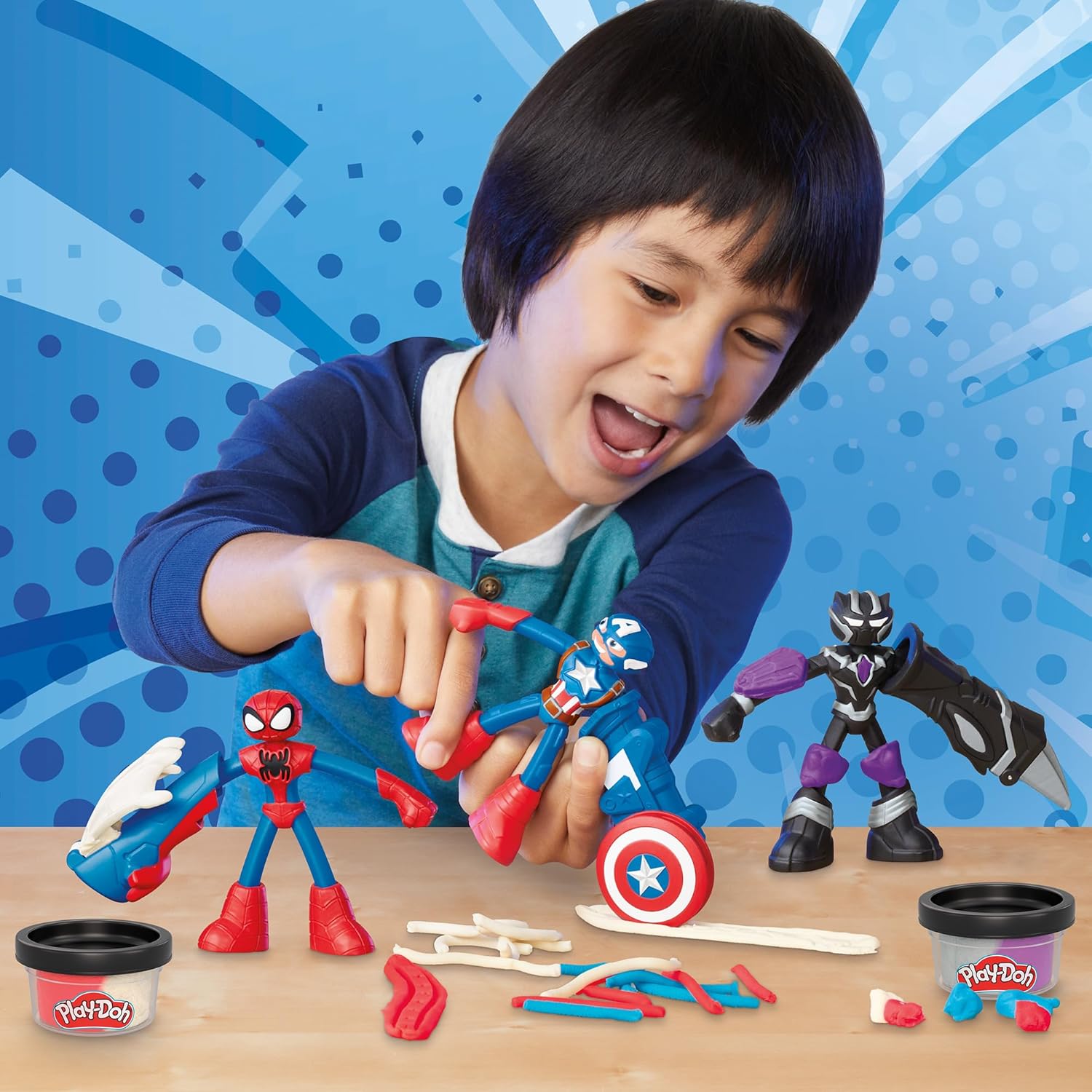 Play-Doh Marvel Hero Adventure-Spielset | Captain America-, Black Panther- und Spider-Man-Figuren | Kinder ab 4 Jahren