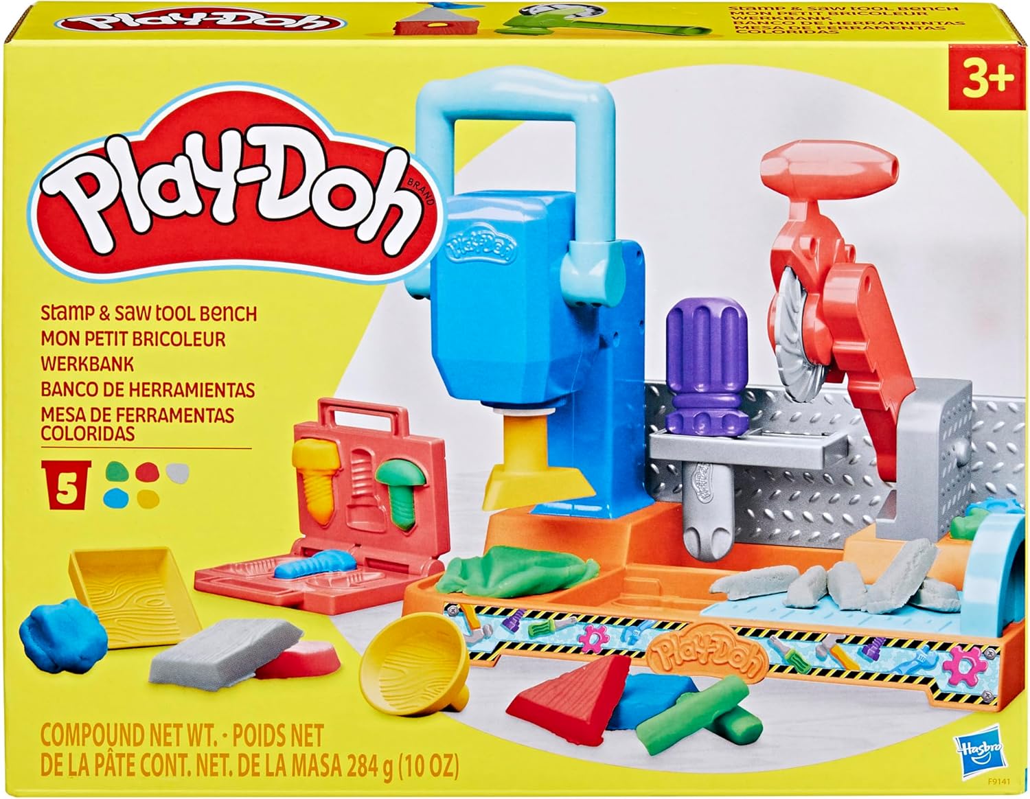 Set da gioco Play-Doh per banco attrezzi con timbri e seghe | Laboratorio di costruzione per bambini dai 3 anni in su