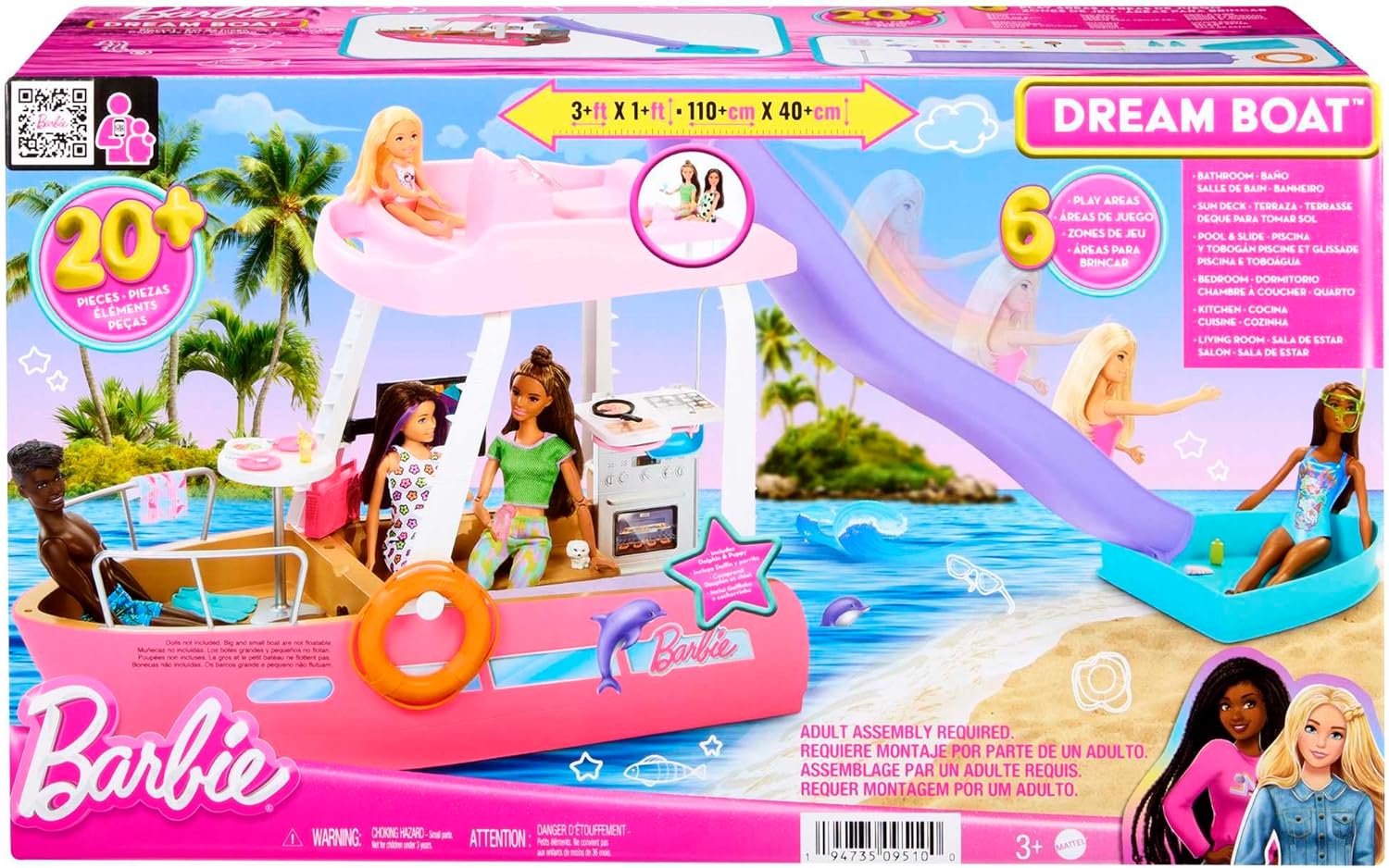 Barbie Dream Boat Playset | 20+ Ocean-Themed Accessories | Pool, Slide & Dolphin | Ages 3+