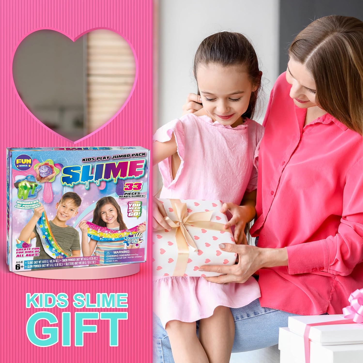 FunKidz Jumbo Slime Kit | 33 Tassen vorgefertigtes Slime-Set | Weich, wolkenfarben, klar, butterfarben, glitzernd und im Dunkeln leuchtend | Ungiftiges DIY-Set für Kinder im Alter von 4–12 Jahren | Partygeschenke und Geschenkbox