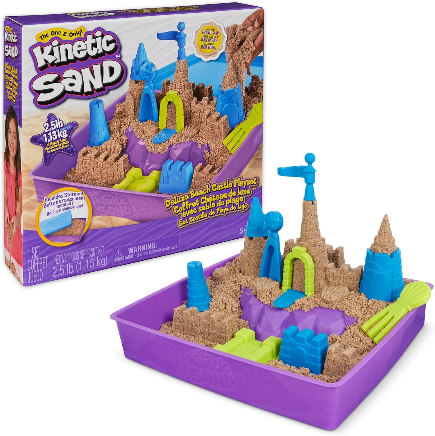 Kinetic Sand, Deluxe Beach Castle Playset with 1.13 kg Play Sand, Tools & Molds