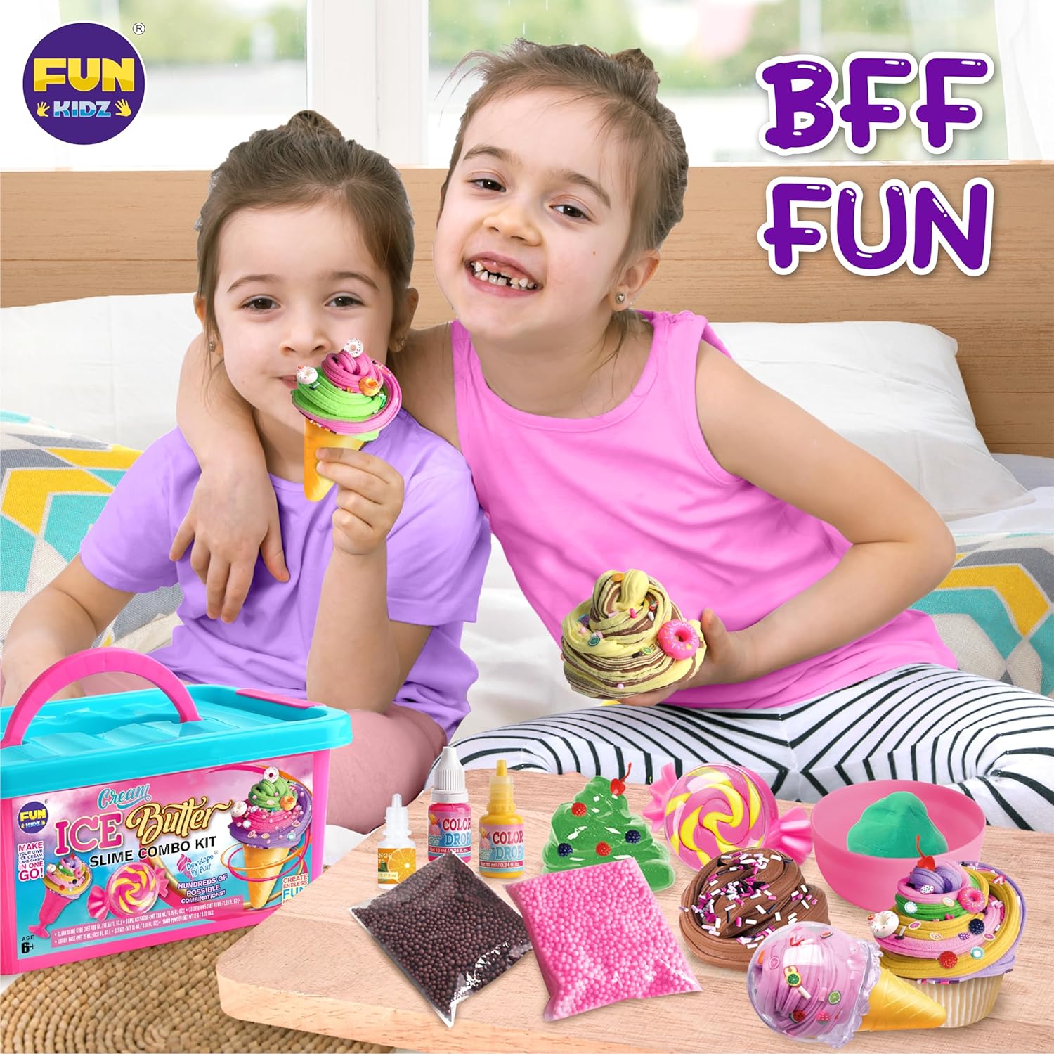 FunKidz Ice Cream Butter Slime Kit | DIY Soft Slime Set for Girls Ages 8–12 | Over 100 Style Combos | Vanilla, Orange & Chocolate Scents | Ideal Gift or Party Activity