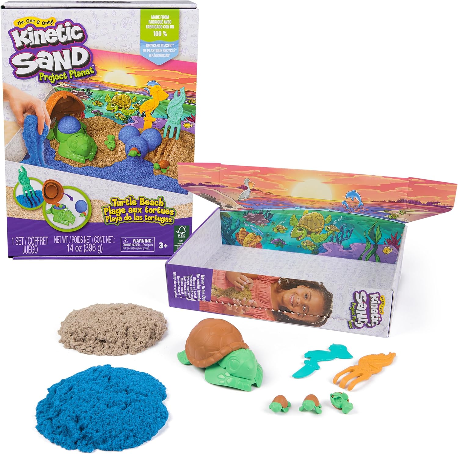 Kinetic Sand, Project Planet Turtle Beach with 396g Play Sand, Tools & Molds