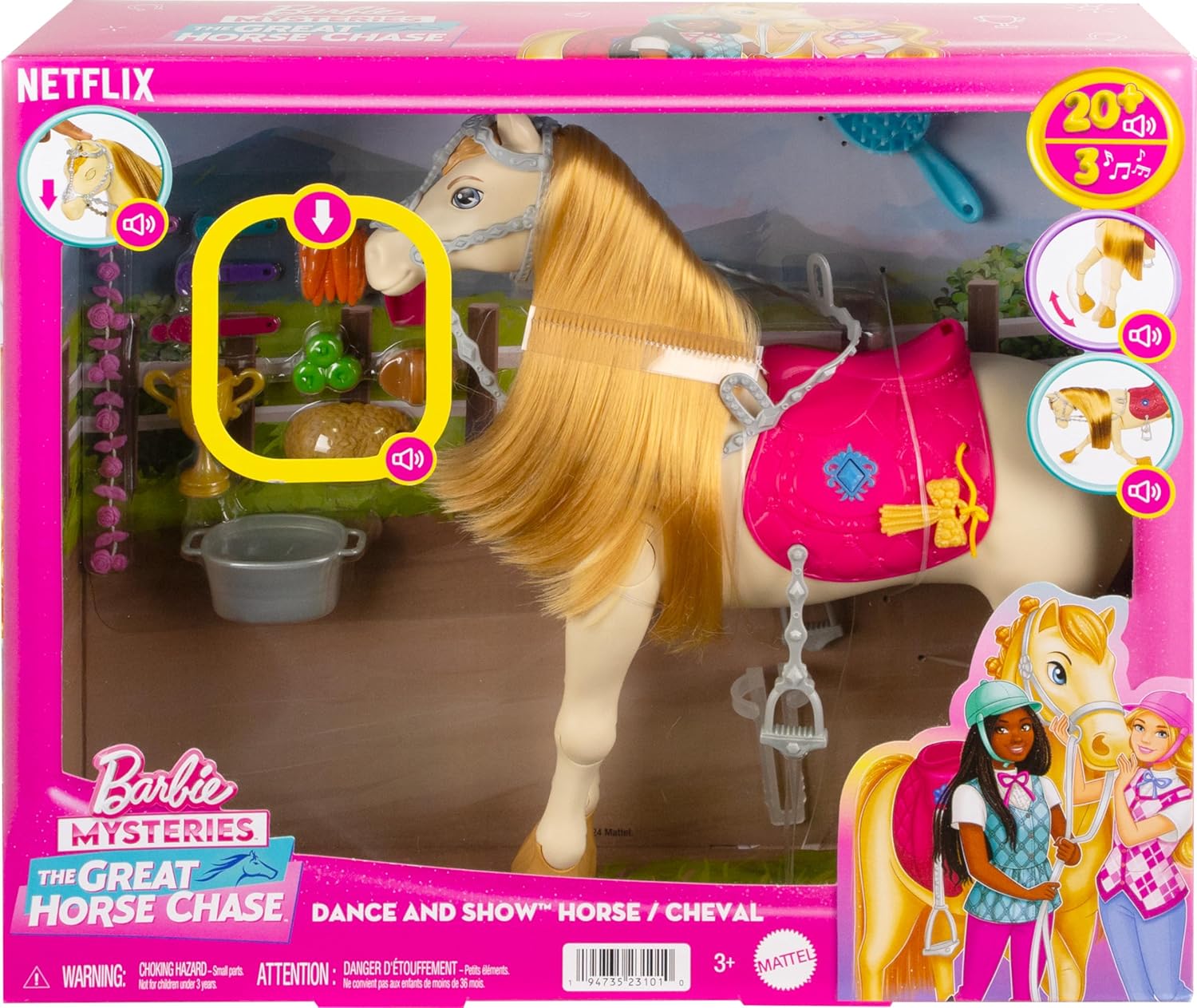 Barbie Cheval interactif avec sons et musique | Inspiré par Barbie Mysteries : La grande poursuite à cheval | 3 ans et plus