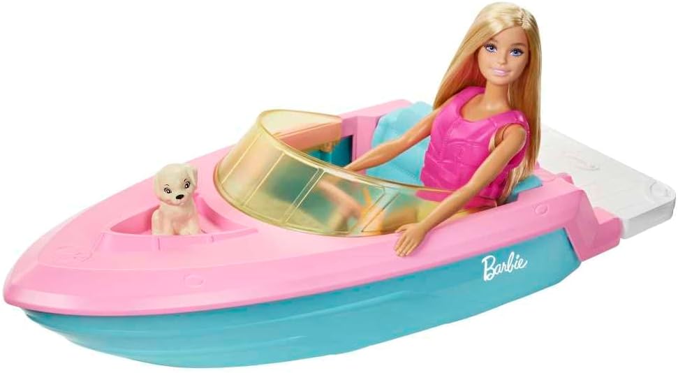 Barbie Doll and Boat Playset with Puppy & Accessories | Floating Speedboat Toy for Kids Ages 3–7