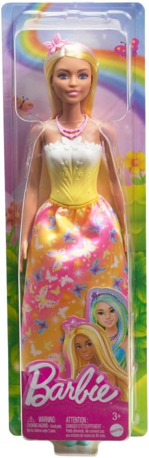 Barbie Royal Doll with Brightly Highlighted Fantasy Hair, Colorful Accessories, Yellow Ombre Bodice & Butterfly-Print Skirt
