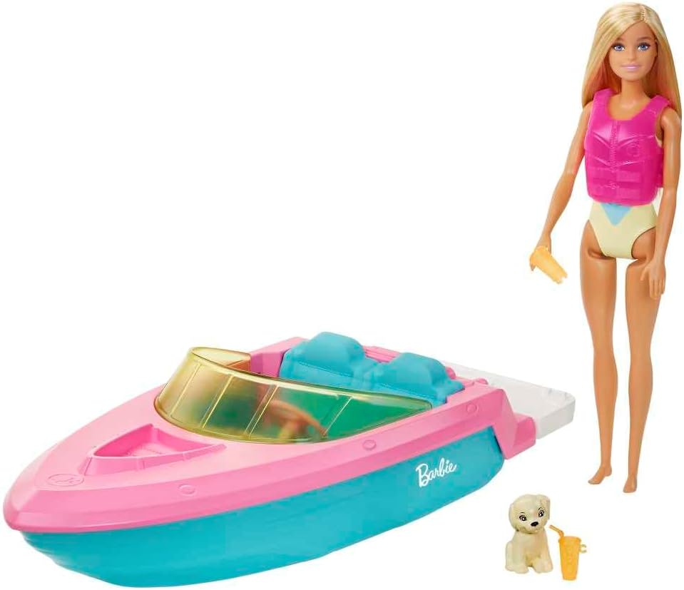 Barbie Doll and Boat Playset with Puppy & Accessories | Floating Speedboat Toy for Kids Ages 3–7