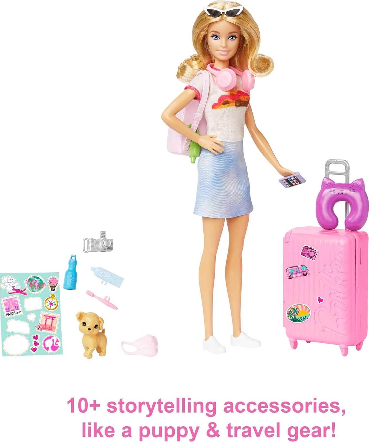 Barbie Doll & Accessories, Travel Set with Puppy and 10+ Pieces