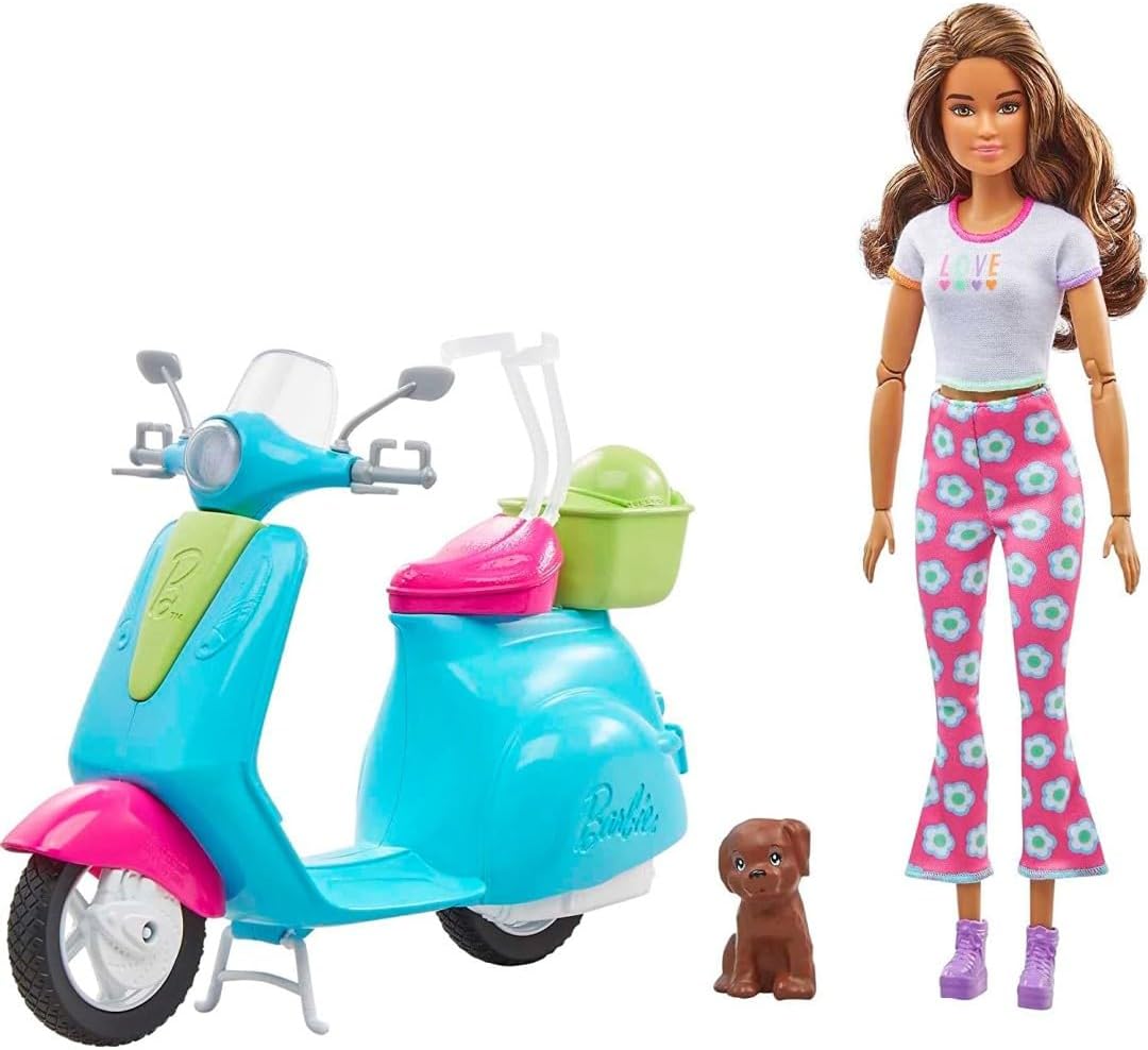 Barbie Fashionistas Doll & Scooter Travel Playset | With Puppy & Accessories | Ages 3–7