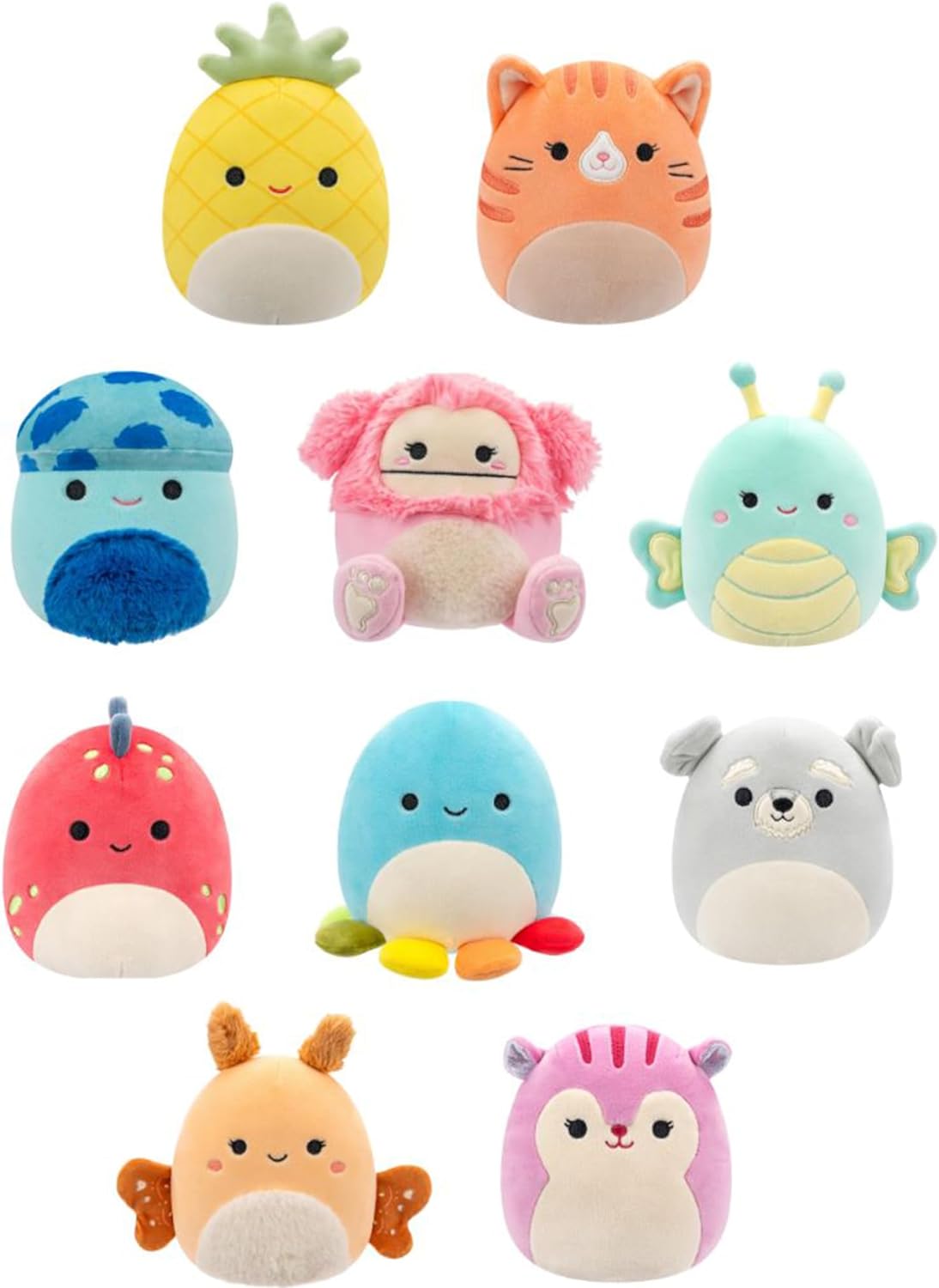 Squishmallows Micromallows 10-Pack - Gigi Tabby Cat, Dolan Dino, Brina Bigfoot, Maui Pineapple, Amal Moth, and More