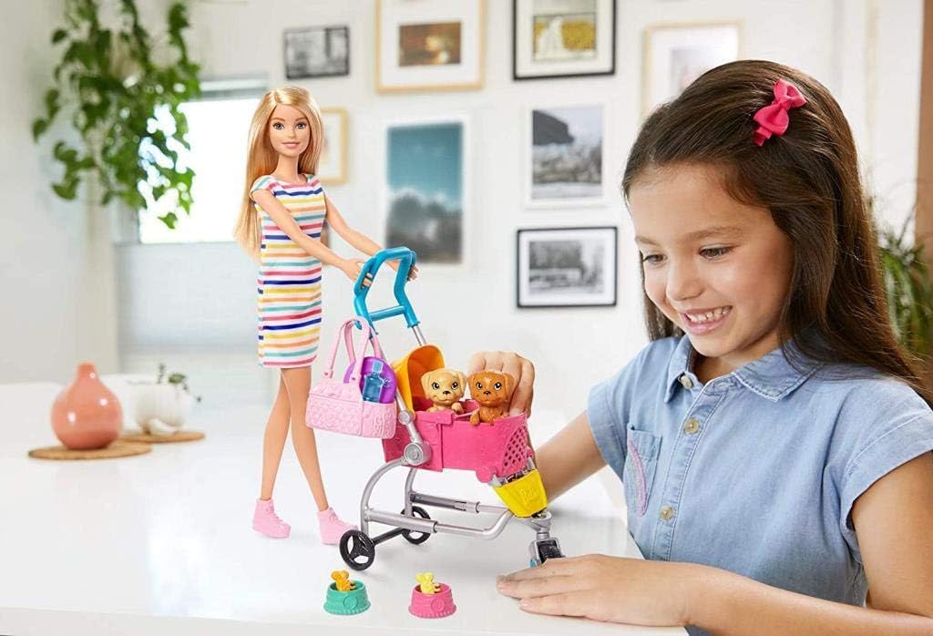 Barbie Dogwalking Doll & Accessories – Stroll & Play Pups Playset