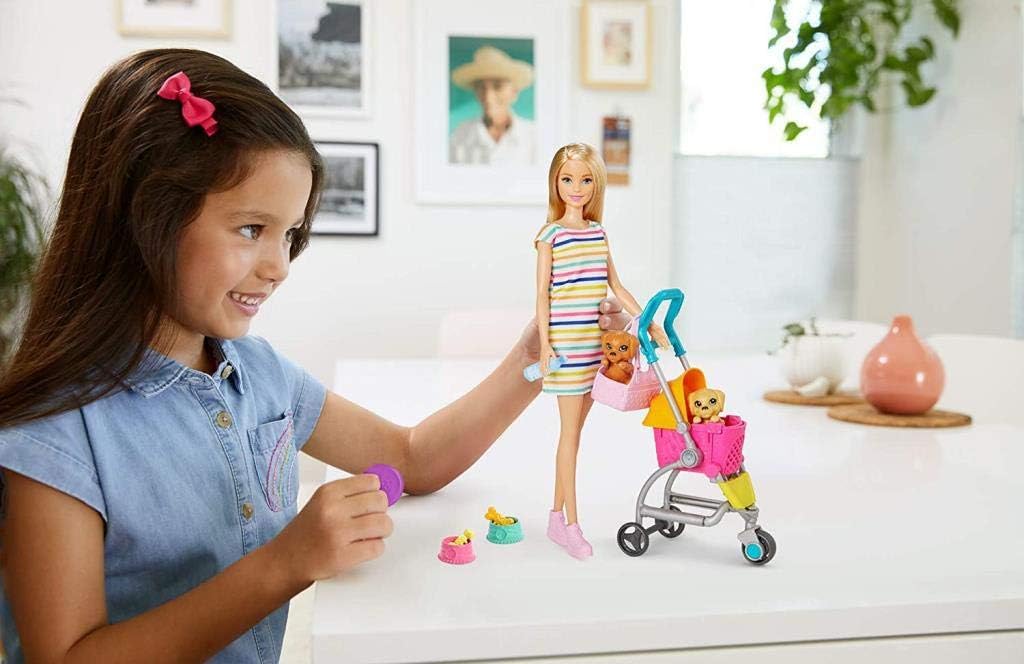 Barbie Dogwalking Doll & Accessories – Stroll & Play Pups Playset