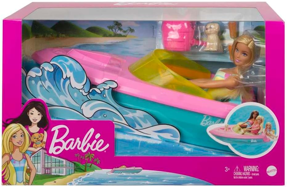 Barbie Doll and Boat Playset with Puppy & Accessories | Floating Speedboat Toy for Kids Ages 3–7