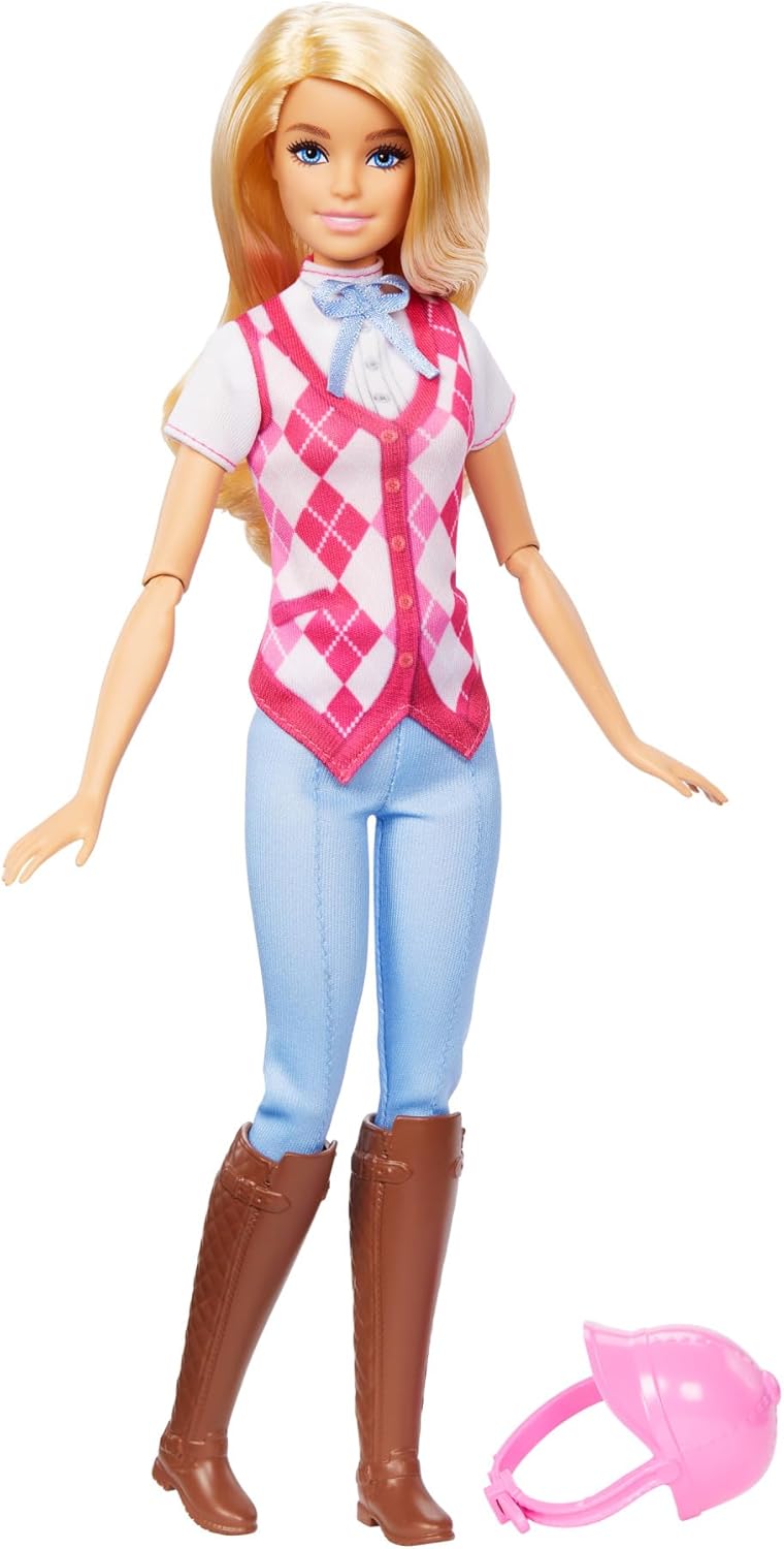 Barbie “Malibu” Doll in Pink Argyle Riding Vest, Pants, Boots, and a Helmet