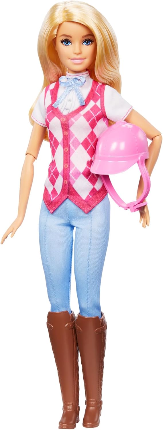 Barbie “Malibu” Doll in Pink Argyle Riding Vest, Pants, Boots, and a Helmet