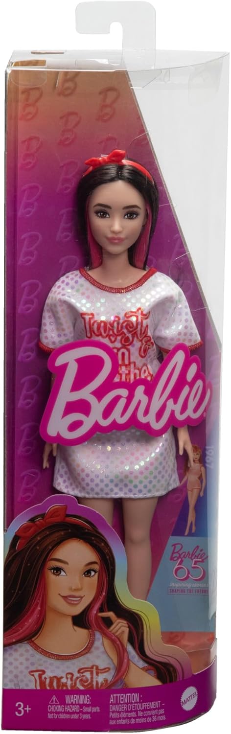 Barbie Fashionistas Doll in a White T-shirt Dress with Shimmering Polka Dots