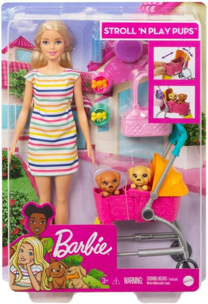 Barbie Dogwalking Doll & Accessories – Stroll & Play Pups Playset