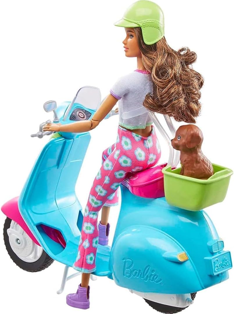 Barbie Fashionistas Doll & Scooter Travel Playset | With Puppy & Accessories | Ages 3–7