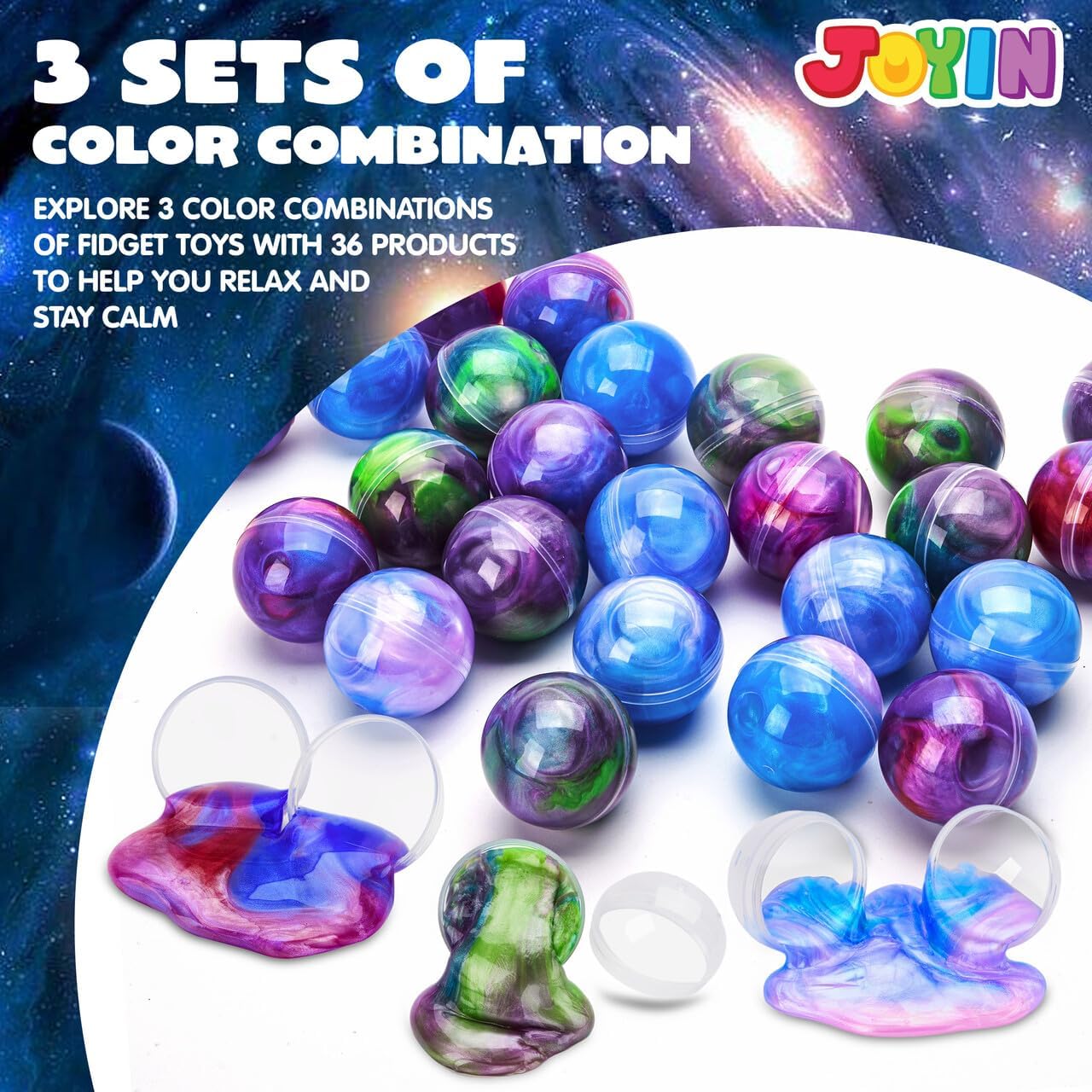 JOYIN Galaxy Slime Party Favors | 24-Pack Stretchy Slime Balls | Non-Sticky, Mess-Free, Safe Sensory Toys for Kids | Perfect Party Supplies & Classroom Rewards
