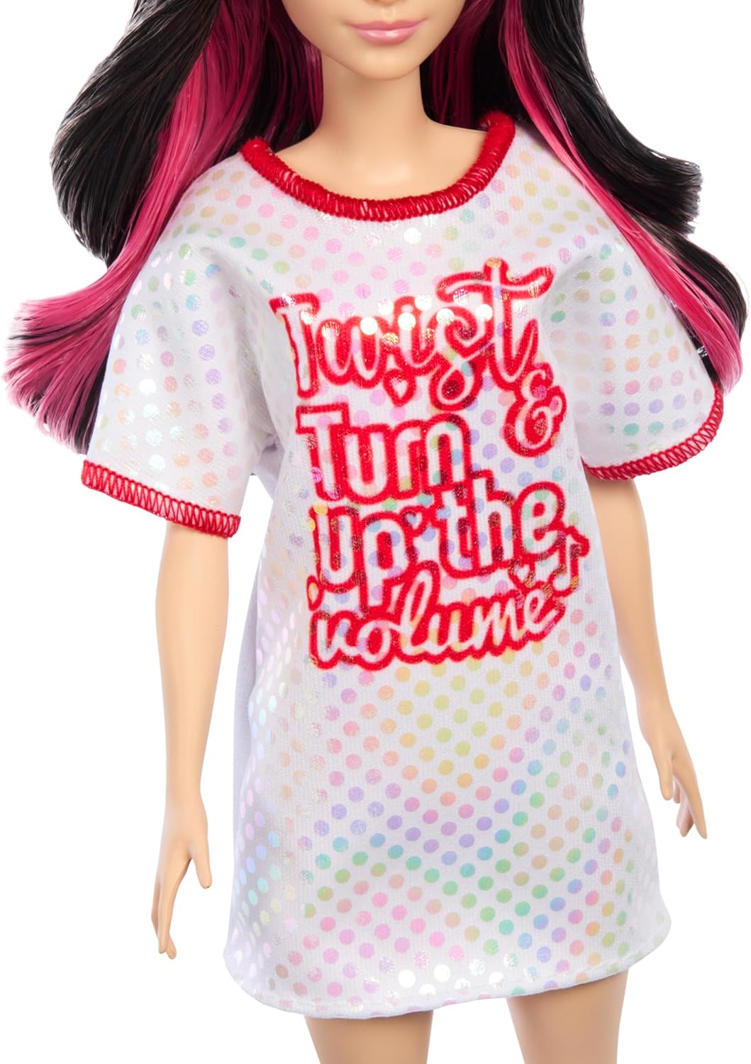 Barbie Fashionistas Doll in a White T-shirt Dress with Shimmering Polka Dots
