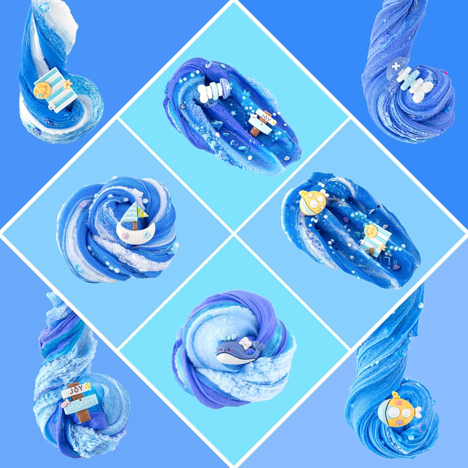 6-Pack Blue Ocean Slime Kit | Butter, Cloud & Clear Crystal Textures | 360 ml Total | Ages 4–12