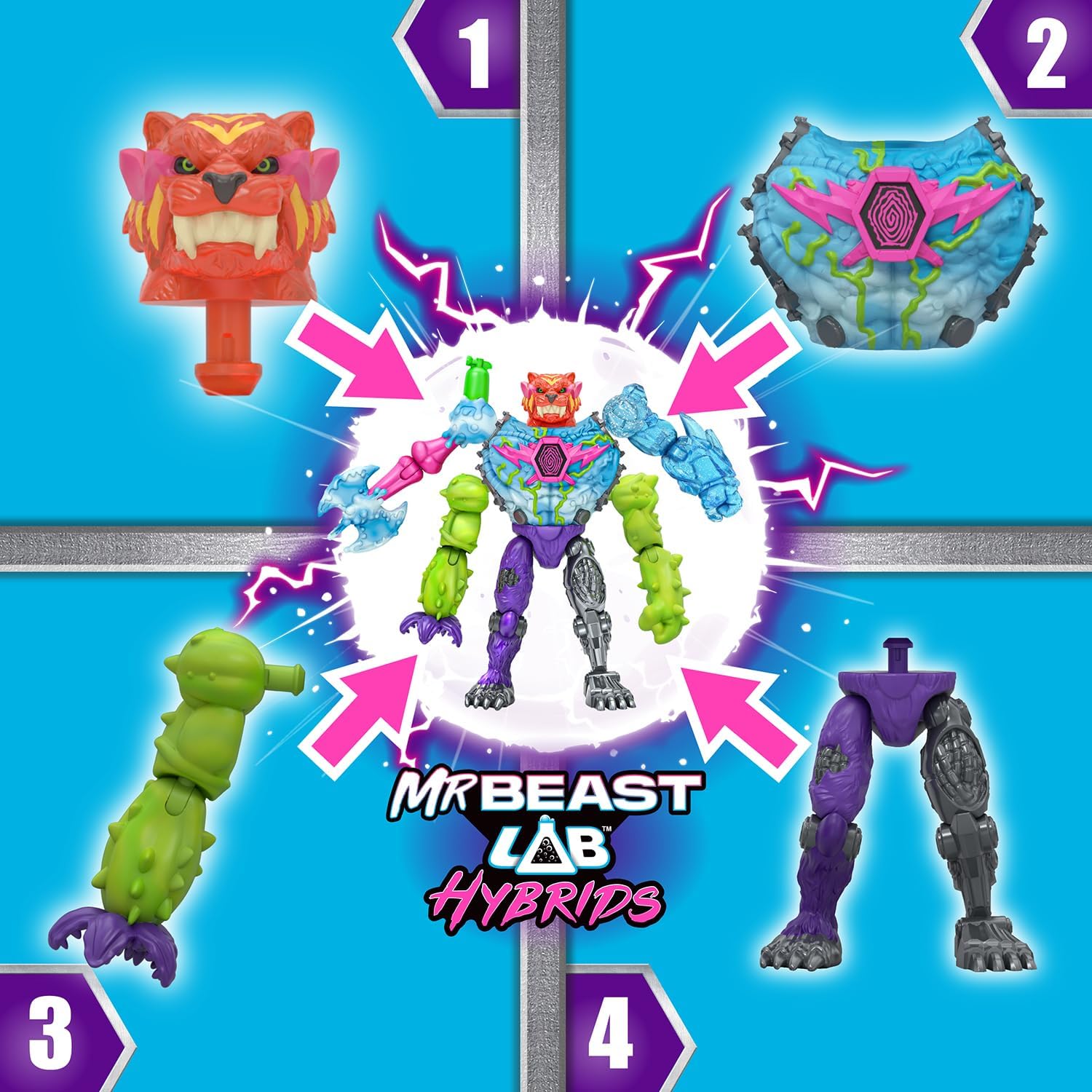 MrBeast Lab Hybrids Mega Pack – Hyper Fusion Series | Create 5 Mix & Match Figures + Mega Torso Panther