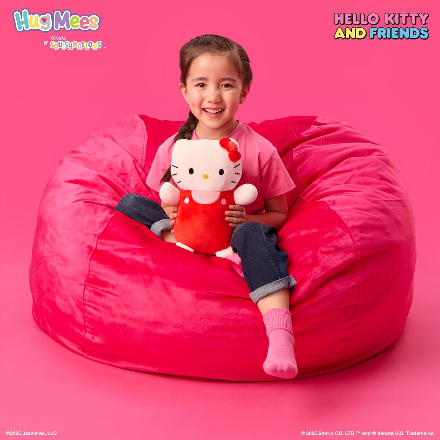 Squishmallows Hello Kitty and Friends Hello Kitty in Red and Pink Overalls