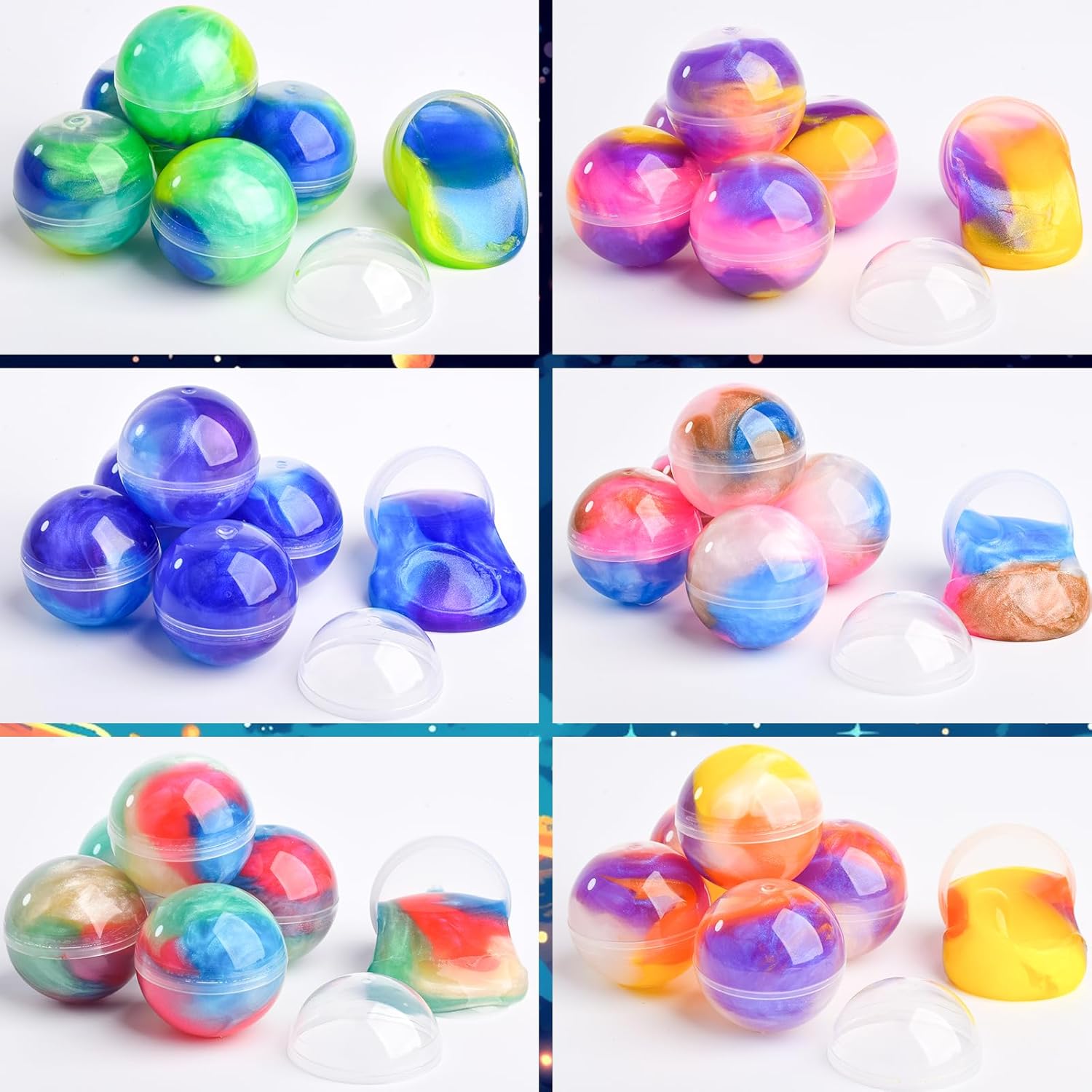 Galaxy Slime Ball Party Favors | 36-Pack Bulk Slime Set | Stretchy, Non-Sticky, Mess-Free Sensory Toys for Kids | Safe, Non-Toxic, Stress-Relief Fun for Birthdays & Classrooms