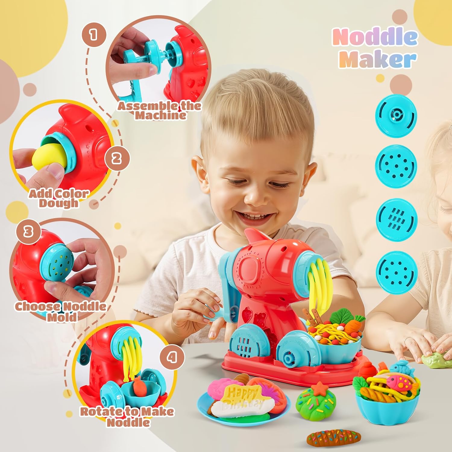 3-in-1-Farbspielknete-Set für Kinder | Eiscreme-, Hamburger- und Nudelmaschine-Spielzeug | 12-Farben-Teig-Kunst- und Bastelset für Kinder im Alter von 3–12 Jahren
