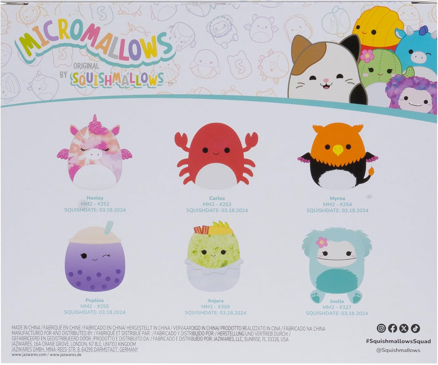 Squishmallows Micromallows Plush 6-Pack (Myrna, Henley, Anjara, Carlos, Joelle, Poplina)