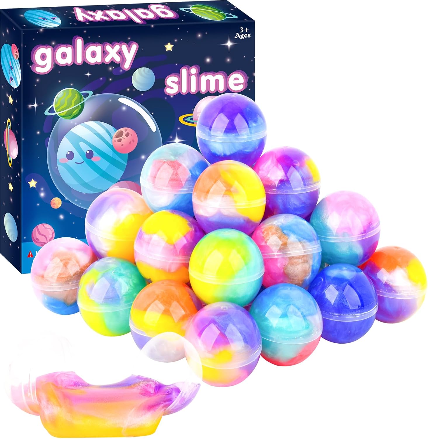 Galaxy Slime Ball Party Favors | 36-Pack Bulk Slime Set | Stretchy, Non-Sticky, Mess-Free Sensory Toys for Kids | Safe, Non-Toxic, Stress-Relief Fun for Birthdays & Classrooms